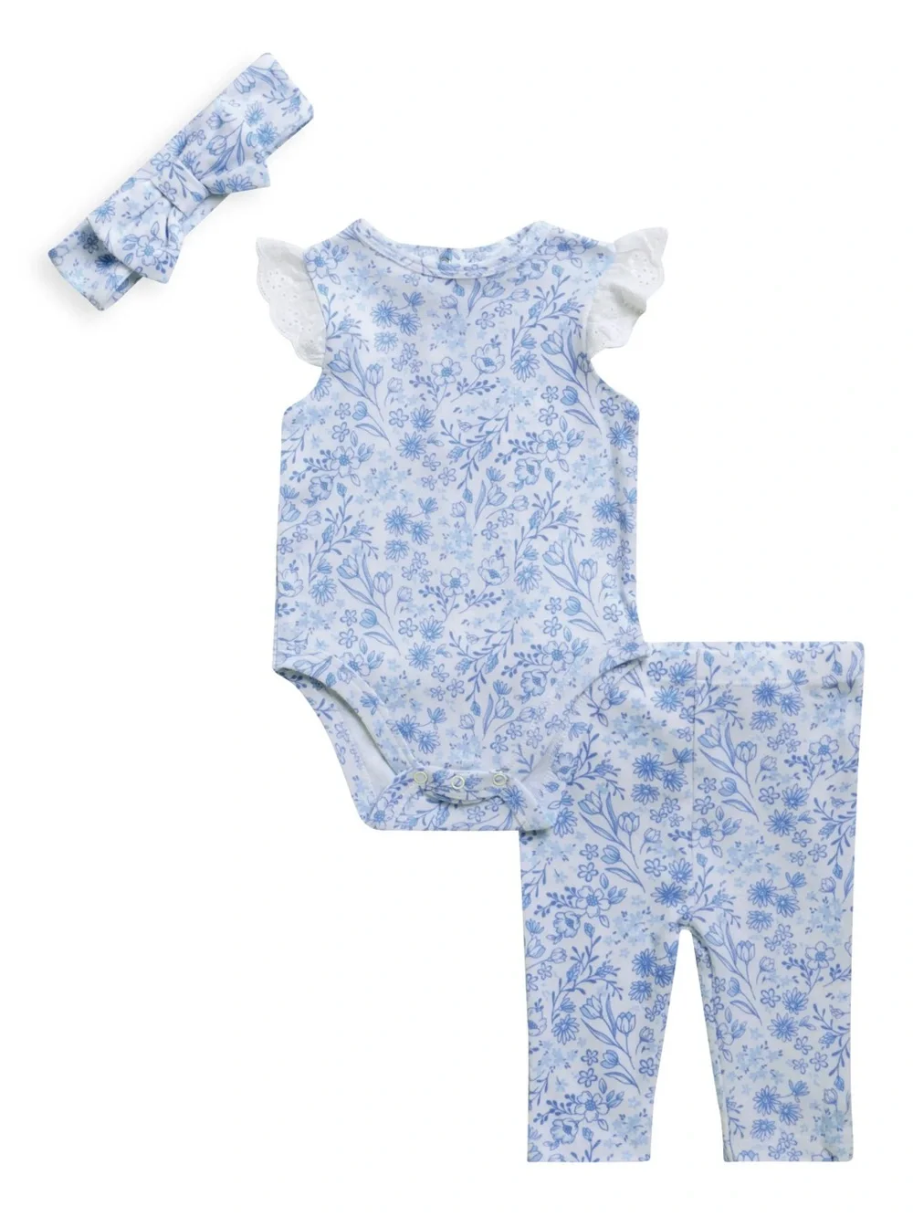 Cotton Floral Bodysuit, Leggings & Headband Set (12M)
